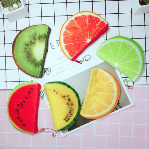 Fashion orange watermelons semicircle Wallets 3D ladies purse soft printing fruit bags children clothes pouch for kids gift