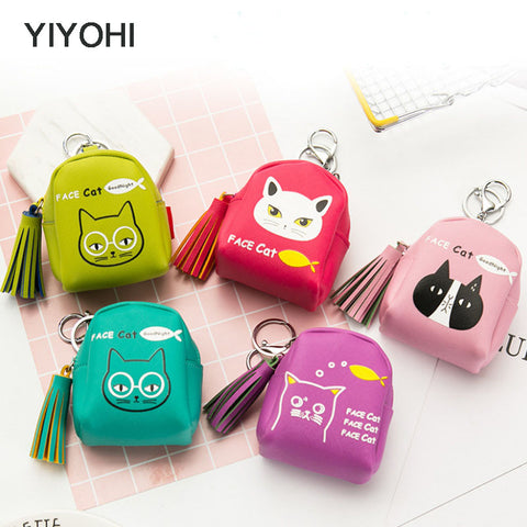 YIYOHI Kawaii Tassel PU Cute Rubbit /Cats /Fruits Zipper Plush Square Coin Purse Children Coin Bag Women Wallets With Key Chain