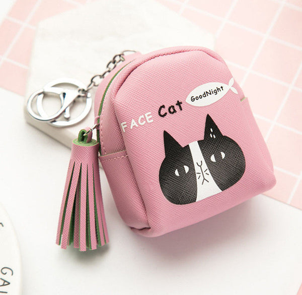 YIYOHI Kawaii Tassel PU Cute Rubbit /Cats /Fruits Zipper Plush Square Coin Purse Children Coin Bag Women Wallets With Key Chain