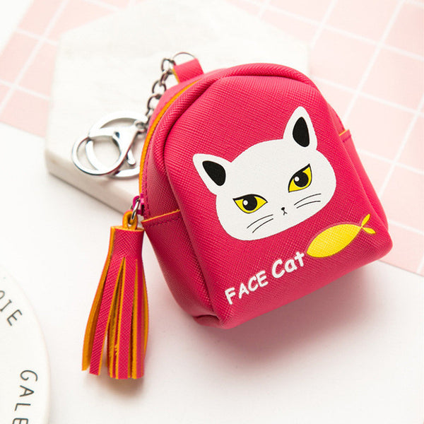 YIYOHI Kawaii Tassel PU Cute Rubbit /Cats /Fruits Zipper Plush Square Coin Purse Children Coin Bag Women Wallets With Key Chain