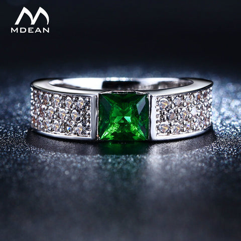 MDEAN   Rings for Women Green White Gold Color Women Rings AAA Zircon Jewelry   Wedding Fashion Size5 6 7 8 9 10MSR210