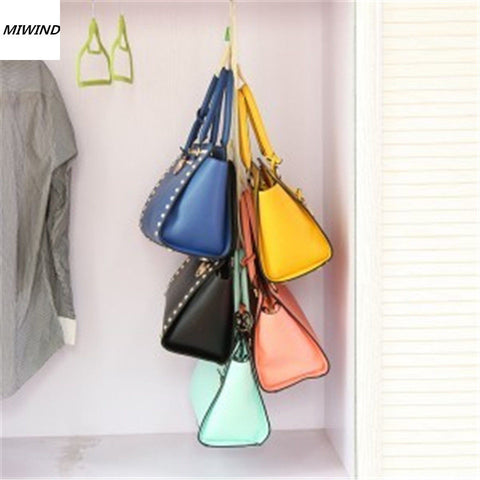 4 Hooks Nonwovens Handbag Purse Bags Holder Shelf Hanger Hanging Rack Organizer