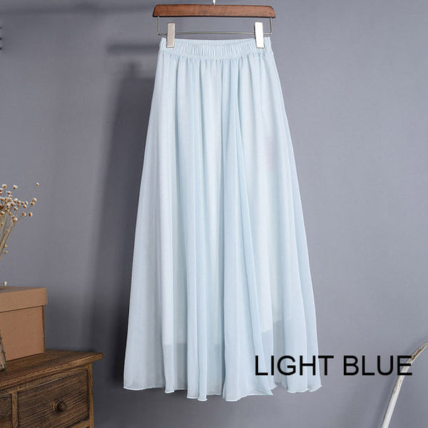 Women's Elegant Chiffon Maxi Skirt High Waist Elastic Waist Casual Long Skirts Saias 80/90/100cm 22 Color 2017 Summer Autumn New