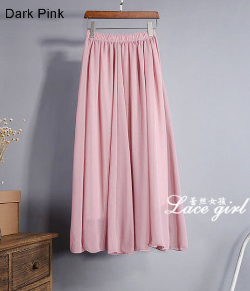 Women's Elegant Chiffon Maxi Skirt High Waist Elastic Waist Casual Long Skirts Saias 80/90/100cm 22 Color 2017 Summer Autumn New