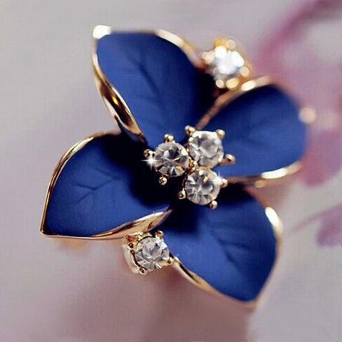 TOMTOSH 2016 new elegant noble blue flower ladies gold rhinestone earrings piercing Brinco women free shipping E5