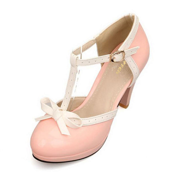 TAOFFEN Size 32-48 Women High Heel Sandals Round Toe Square Heels Shoes Women's Platform Sandals bow Wedding Shoes Footwear