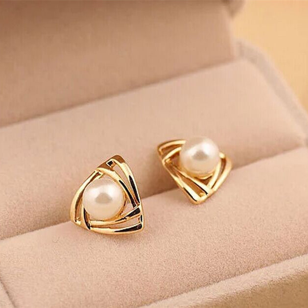 2017 Time-limited Trendy Zinc Alloy Brinco Er133 Hot Fashion Simulated Pearl Earrings Geometric Triangle Stud For Woman Jewelry