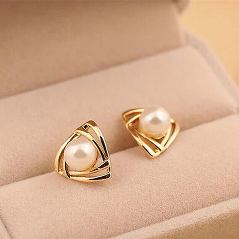 2017 Time-limited Trendy Zinc Alloy Brinco Er133 Hot Fashion Simulated Pearl Earrings Geometric Triangle Stud For Woman Jewelry