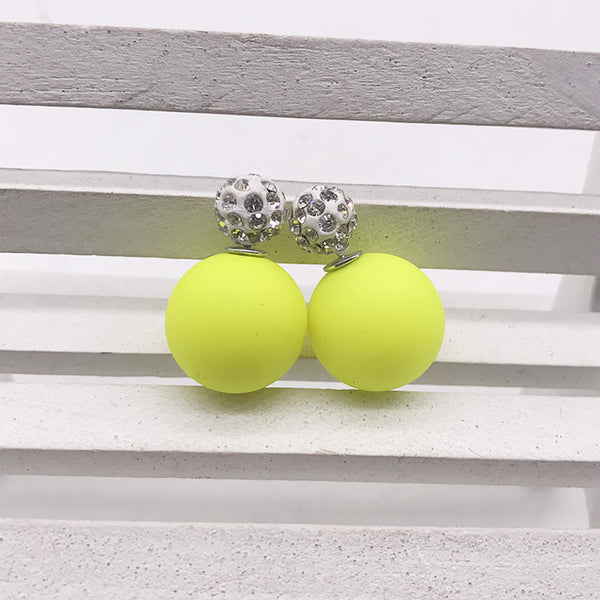 Bright two ball Earring Double side Stud Earring Crystal For Women Korea party date Statement Jewelry brinco boucle d'oreille