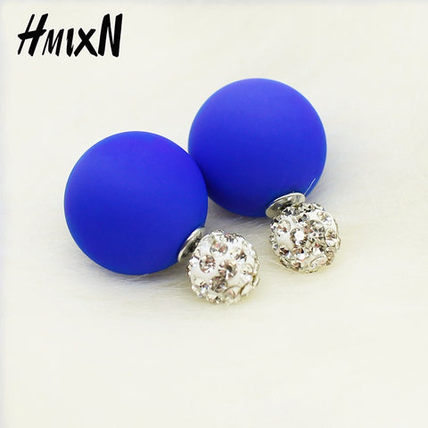 2017 new Crystal two ball Earring Hiphop Double side Stud Earring Shamballa Korea Multicolors brinco lovely d'oreille Jewelry