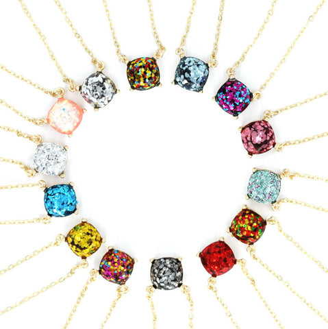 2016 new personality 14 glitter colors choker square dot necklace small cute shinny color pendant necklace for women
