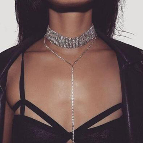 Best lady 2017 Rhinestone Choker Crystal Gem Luxury Collar Chokers Necklace Women Chunky Maxi Statement Necklace Jewelry  4357