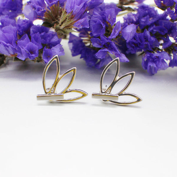 feather Front Back stud Earrings metal Korean Hollow Out Flower Minimalist simple butterfly leaves wing Earring Pending Brinco