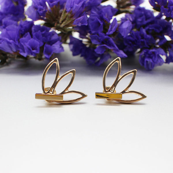 feather Front Back stud Earrings metal Korean Hollow Out Flower Minimalist simple butterfly leaves wing Earring Pending Brinco