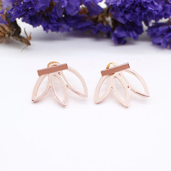 feather Front Back stud Earrings metal Korean Hollow Out Flower Minimalist simple butterfly leaves wing Earring Pending Brinco