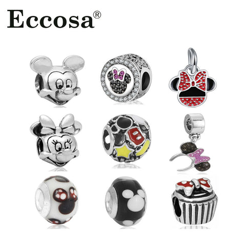 Fit Original Pandora Charms Bracelet Silver Plated Cute Minnie Mickey Charm Bead DIY Accessories Beads For Jewelry Making