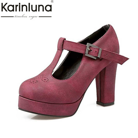 KarinLuna Big Size 34-43 Sexy Women Gladiator T Straps Square High Heel Shoes Spring Autumn Party Wedding Platform Pumps