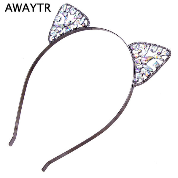 AWAYTR 2017 Halloween Hair Hoops Headband Fashion Cat Ears Hair Accessories Girls Hairband Crystal Crown Headwear Jewelry