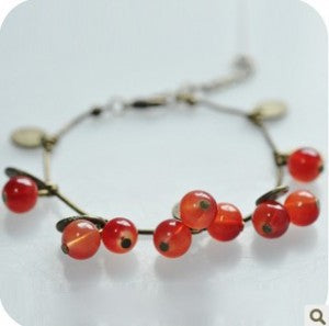 Sl027 European And American Fashion Retro Red Sweet Cherry Beautiful Charm Bracelet For Women Jewelry