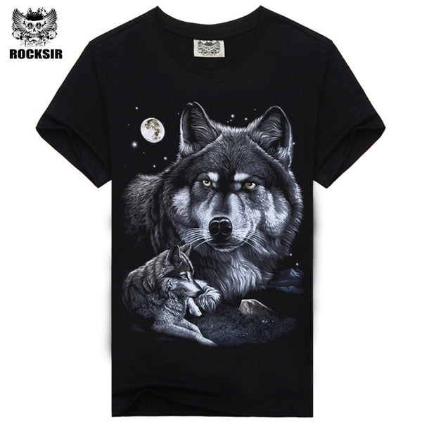 Rocksir 3d wolf t shirt mens Brand 3D Indians wolf Print t shirts Cotton wolves Men t-shirt Casual Man Tees Mens Tops
