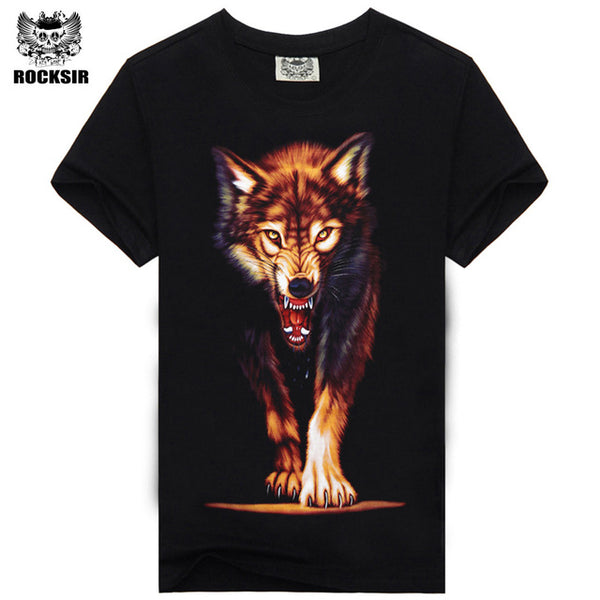 Rocksir 3d wolf t shirt mens Brand 3D Indians wolf Print t shirts Cotton wolves Men t-shirt Casual Man Tees Mens Tops