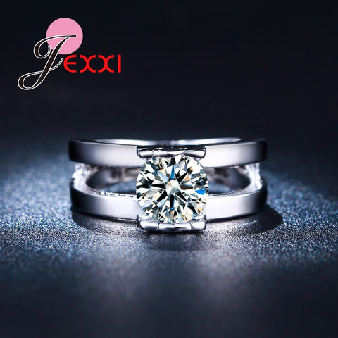 JEXXI Silver Fashion High Quality Women Wedding Jewelry Accessories Double Two Band Rings Lovely Bear Charm Crystal Ring