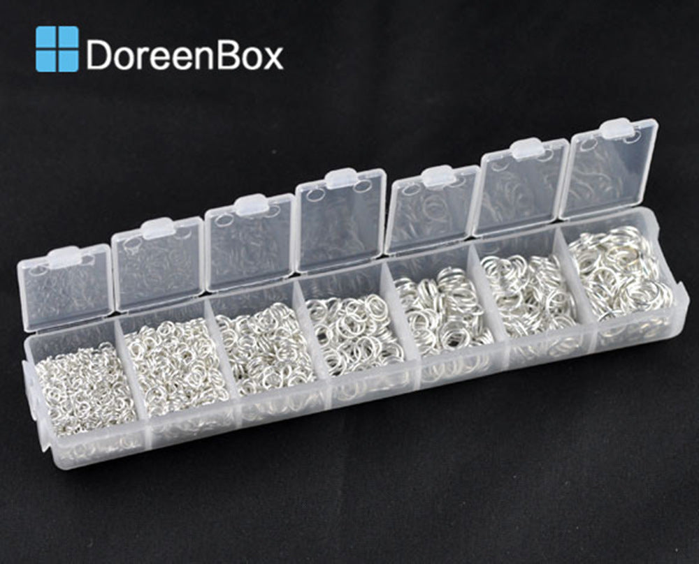 Doreen Box Lovely 1500 PCs  Silver color Open Jump Rings For DIY Jewelry Making 3mm-8mm (B08915)