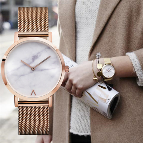 Eutour rose gold ultra thin bracelet watches women's fashion watch 2017 Hot ladies Marble Watch women Clock quartz Wristwatches
