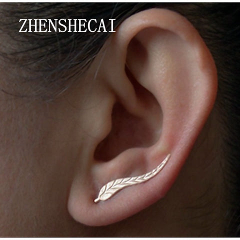 2 Pairs 2017 Vintage Jewelry Exquisite Gold Color Leaf Earrings Modern Beautiful Feather Stud Earrings for Women e02