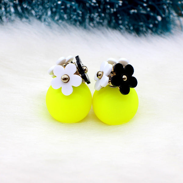 2016 New flower Earrings for Women double two side Brincos simulated pearl ball Mujer boucle Jewelry Women korea stud Earrings