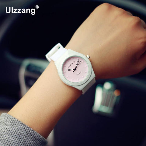 Hot Sale Jelly Silicone Rubber Candy Quartz Watch Wristwatches for Women Girls Students Pink White