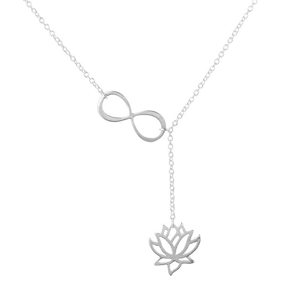 Shuangshuo 2017 Fashion Infinity Lotus Lariat Pendant Necklace for Women 18" Link Chain Plant Lotus Flower Jewelry Necklaces