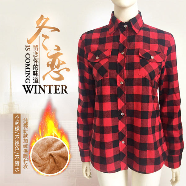 Velvet Thick Warm Women's Plaid Shirt Female Long Sleeve Tops M-XXL Size Winter Check Blouse Blusas Femininas Chemise Autumn