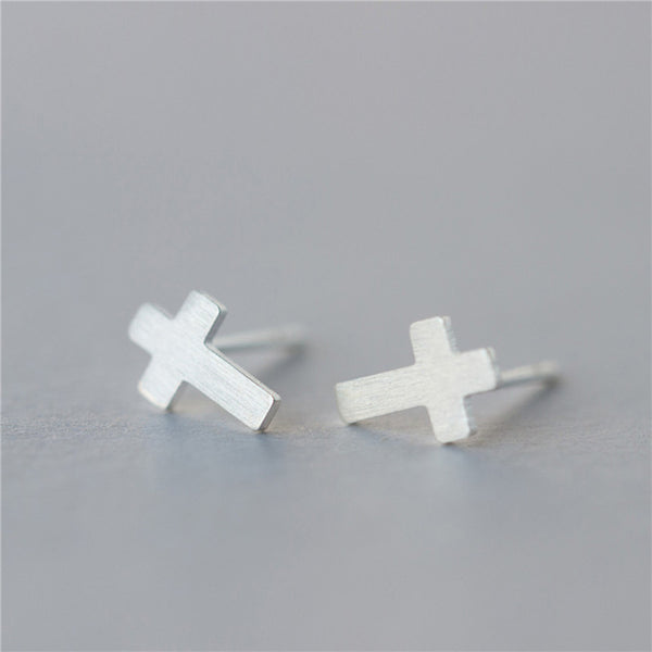 OBSEDE 2017 Fashion Women Earrings Sterling Silver Stud Earrings Small Funny Cross Cats Earring Fine Jewelry Gift For Girl