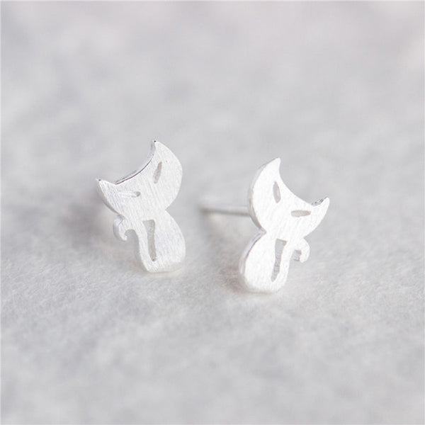 OBSEDE 2017 Fashion Women Earrings Sterling Silver Stud Earrings Small Funny Cross Cats Earring Fine Jewelry Gift For Girl