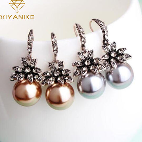 New Fashion Luxury Vintage Sun Flower Pearl Drop Earrings For Women Fine Jewelry Accessory Brincos High Quality XY-E144