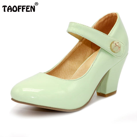 TAOFFEN 8 Colors Size 32-48 Lady  High Heels Pumps Round Toe Patent Leather Thick High Heeled Shoes Women Candy Colors Footwears