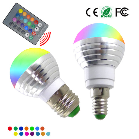 E14 E27 RGB LED Bulb 3W 16 Color Changeable Lamp LED Spotlight+IR Remote Control AC85-265V Holiday Lighting bombillas led