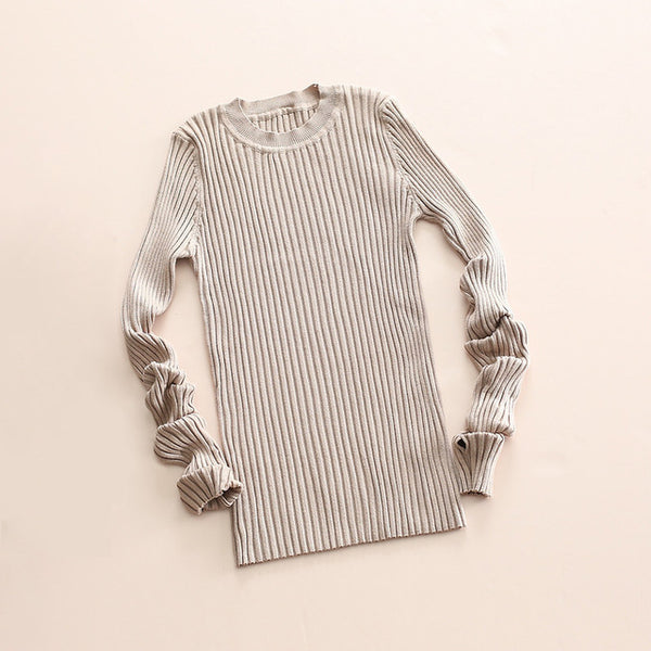 Women Sweater Pullover Basic Knitted Tops Solid Crew Neck Essential Jumper Long Sleeve Ribbed Sweaters Autumn Winter 2017
