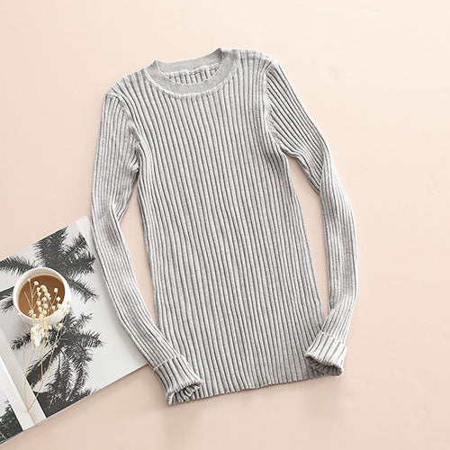 Women Sweater Pullover Basic Knitted Tops Solid Crew Neck Essential Jumper Long Sleeve Ribbed Sweaters Autumn Winter 2017