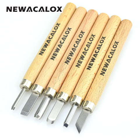 NEWACALOX 6pcs Woodcut Knife Scorper Hand Cutter Wood Carving Tools Woodworking Chisel Graver Burin for Arts Crafts DIY Tools