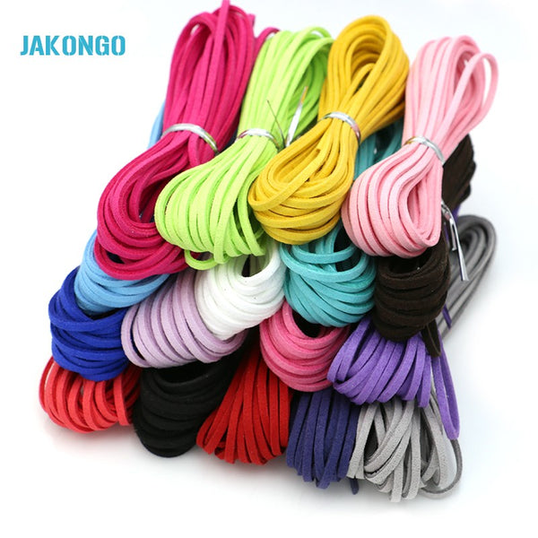 JAKONGO Flat Faux Suede Korean Velvet Leather Cord DIY Rope Thread Jewelry Making Decorative Handicrafts Accessories 3mm