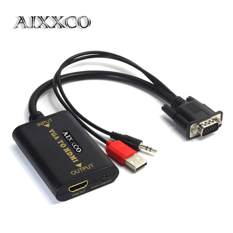 AIXXCO Quality Portable Plug and play VGA To HDMI Output 1080P HD Audio TV AV HDTV PC Video Cable VGA2HDMI Converter Adapter