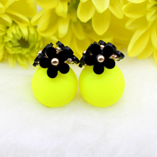 cute Flower Front Back simulated pearl stud Earring Pendientes ball two Double Sided Earrings brincos Pending jewelry For Women