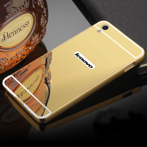 For Hoesje Lenovo S850 Case Hard Aluminum Metal Frame Bumper Acrylic Back Mirror Case For Lenovo S850 Covers