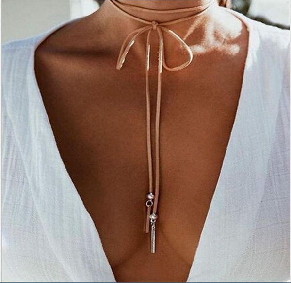 2 Pcs New Fashion Long Black/Brown Velvet Choker Necklace Women Steampunk Gold/Rhodium Tube Collar Necklaces Ras De Cou