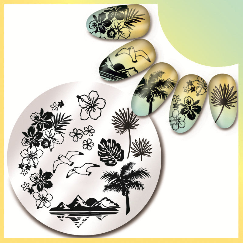 1 Pc 5.5cm Round Nail Art Stamp Image Plate Hawaii Sea Pattern Stamping Plate DIY Nail Template Stamping Tools JP17