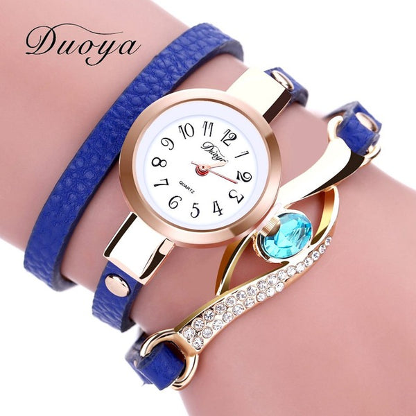 Duoya Ladies' Fashion Watches Eye Gemstone Luxury Watches Women Gold Bracelet Watch Female Quartz Wristwatches Montre Feida