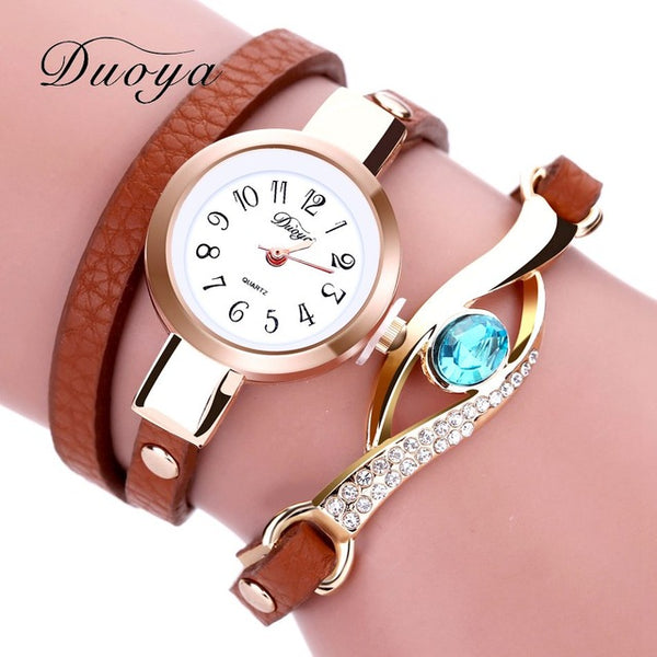 Duoya Ladies' Fashion Watches Eye Gemstone Luxury Watches Women Gold Bracelet Watch Female Quartz Wristwatches Montre Feida