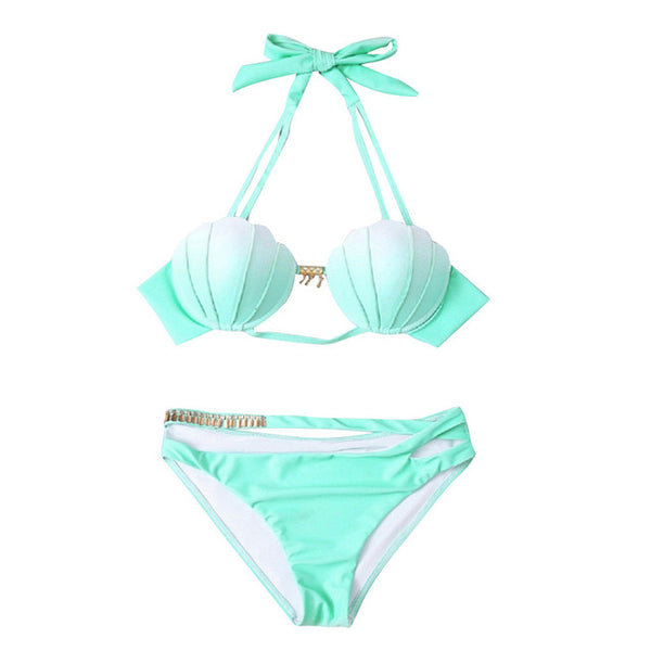 Mermaid Shell Bra Push Up Two-Piece Suit Swimwear Gradient Color Beachwear Sexy Bikinis Set Swimsuit Biquini Maillot De Bain